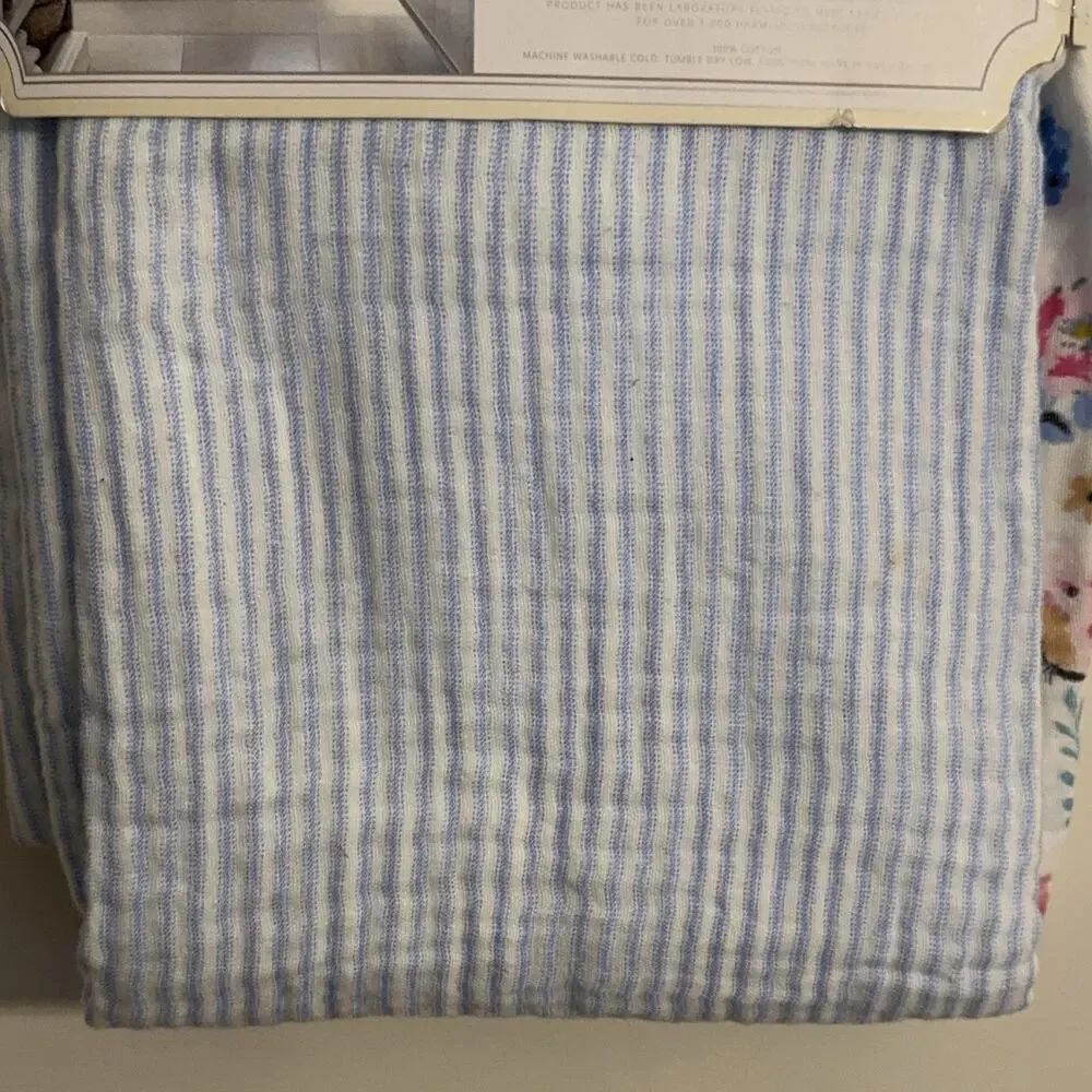 Cotton Gauze Shower Curtain 72x72 White Blue Floral Butterfly Ruffle Hem cottage
